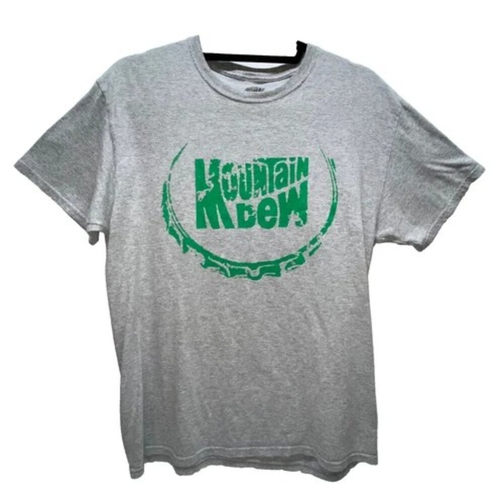 Mountain‎ Dew T-Shirt Men's Medium Grey Short Sleeve Crewneck MTN Dew Logo Tee